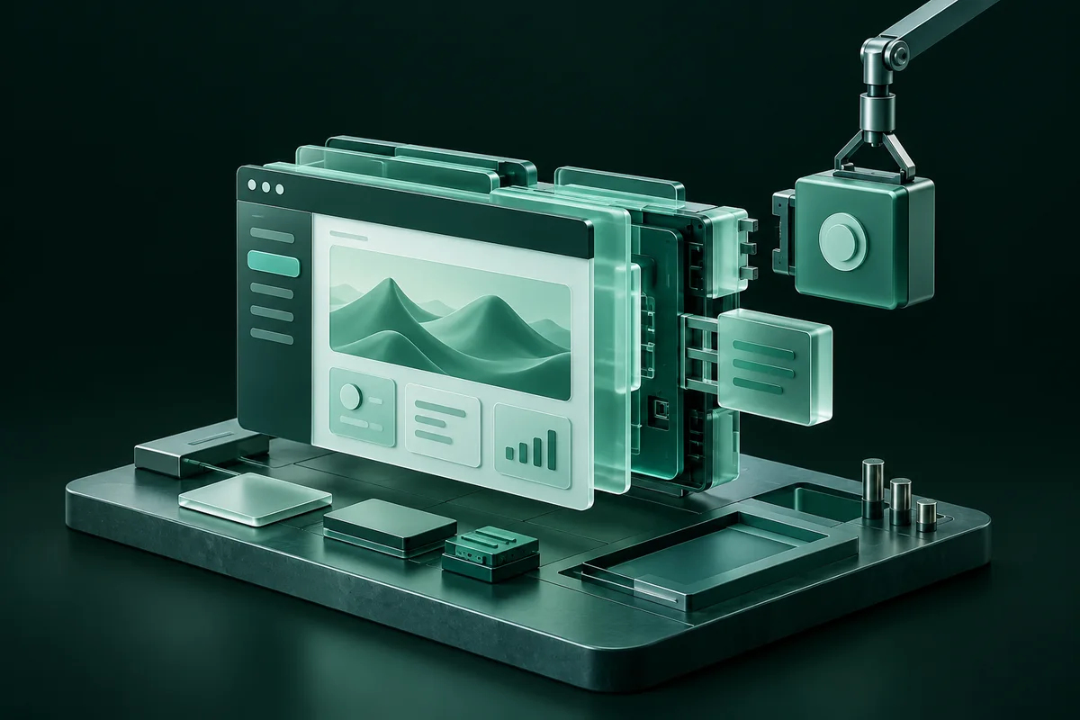 Modular software components being assembled into an application